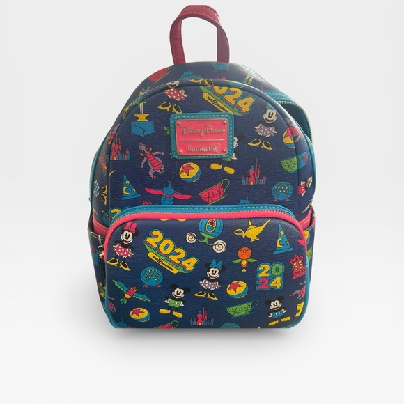 Disney Parks 2024 Loungefly Mini Backpack Mickey Minnie AOP NWT - Picture 11 of 14
